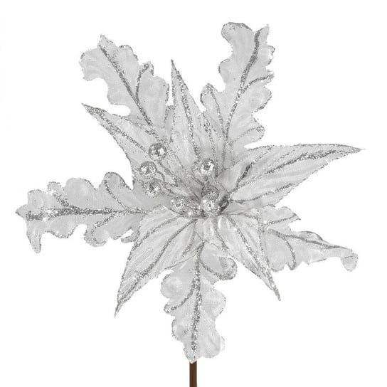 Kwiat Świąteczny Dekoracyjny 27 29 Cm Srebrny Eurofirany