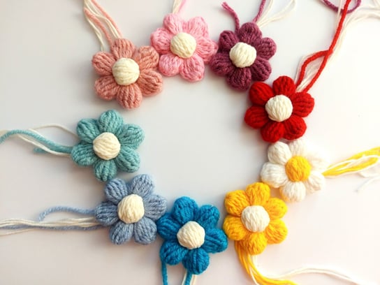 Kwiatki na szydełku z włóczki 3D szydełkowe kolorowe na sweter ZESTAW 9 SZT Inna marka