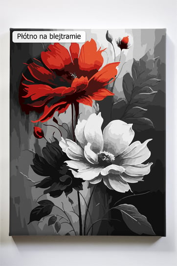 Kwiatowe trio, czarno-białe, kwiat, bukiet, malowanie po numerach, blejtram Akrylowo