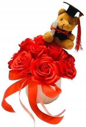 KWIATY MYDLANE bukiet czerwone róże miś MATURA EGZAMIN upominek prezent box DOMOSFERA