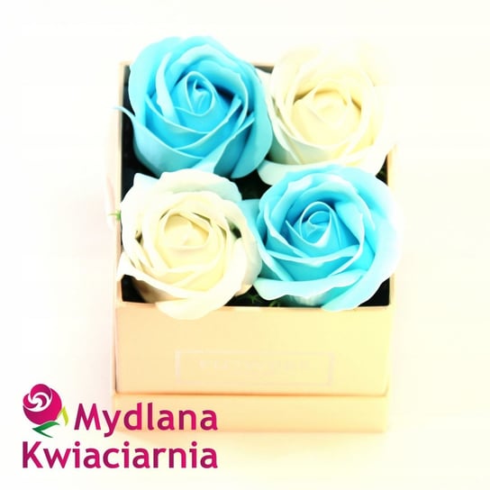 Kwiaty Mydlane Flower Box 4YOU - błękitne i białe róże Mydlana Kwiaciarnia