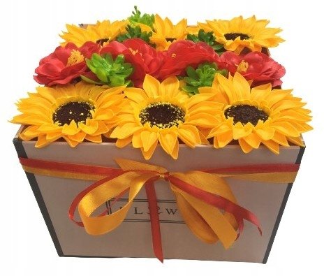 Kwiaty Mydlane Słoneczniki W Pudełku Na Prezent Pachnące Podarunek Box DOMOSFERA