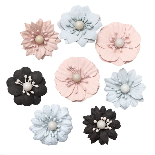 Kwiaty papierowe, 8 szt. pastels&black dpCraft