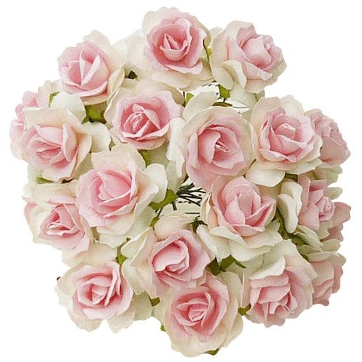 Kwiaty papierowe DZIKIE RÓŻE białe z różowym środkiem 30mm - 50szt Wild Orchid Crafts