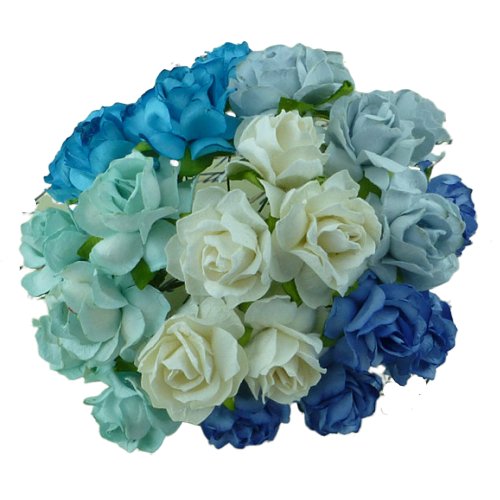 Kwiaty papierowe DZIKIE RÓŻE mix niebieski 30mm - 50szt Wild Orchid Crafts