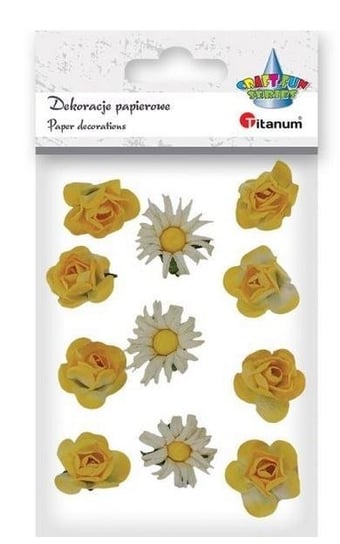 Kwiaty papierowe róże żółte, rumianki białe 11szt TITANIUM