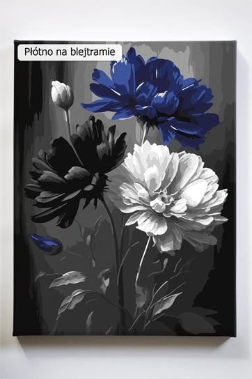 Kwiaty z akcentem, czarno-białe, kwiat, bukiet, malowanie po numerach, blejtram Akrylowo