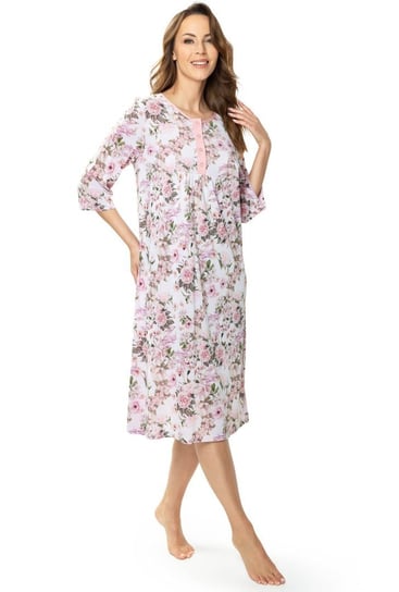 Kwiecista koszula nocna Pola z rozpinanym dekoltem : Kolor - Różowe Kwiaty, Rozmiar - 46 Mewa Lingerie