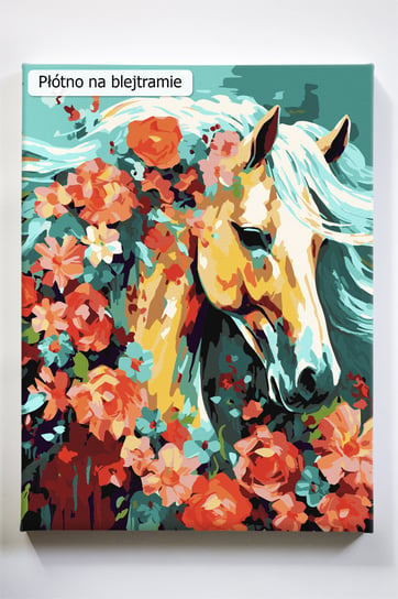 Kwietne otulenie, koń, konie, klacz, kwiaty, malowanie po numerach, blejtram Akrylowo