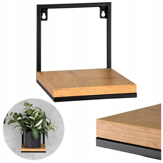 KWIETNIK NA ŚCIANĘ METALOWY LOFT PÓŁKA NA KWIATY 19x20cm CZARNY e-floor