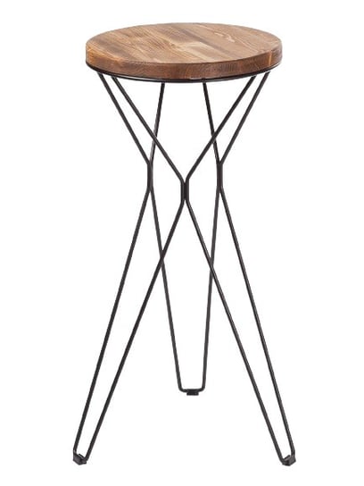 Kwietnik Stojący, Okrągły Stolik Wysoki 75 Cm, Metalowy, Lite Ciemne Drewno Loftie
