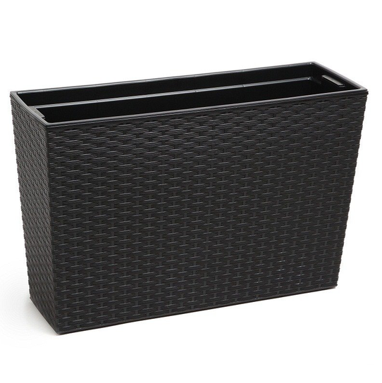 Jardinière Blanc Rotin Plastique 56x18x36 Cm - Avec Réserve D'eau Et Insert - 4