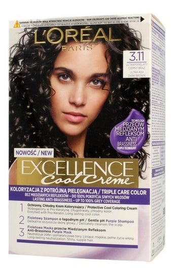 L'Oreal Excellence Cool Creme Farba do włosów 3.11 Ultra Popielaty Ciemny Brąz 1op. L'Oreal Paris