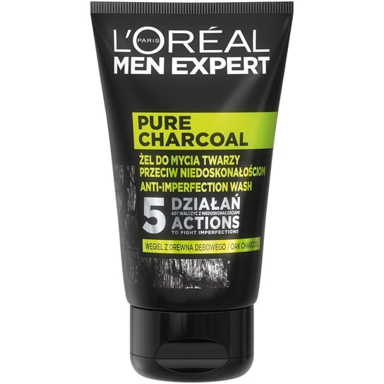 L'oreal Paris, Men Expert Pure Charcoal, żel do mycia twarzy przeciw niedoskonałościom, 100 ml L'Oreal Paris