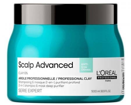 L'Oreal Scalp Advanced, Glinka Oczyszczająca 2w1 do Tłustej Skóry Głowy, 500ml L’Oréal