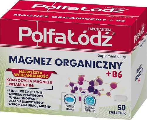 Laboratoria PolfaŁódź Magnez Organiczny + B6, suplement diety,  50 tabletek Polfa