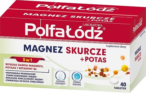 Laboratoria PolfaŁódź Magnez Skurcze + Potas, suplement diety, 40 tabletek Polfa