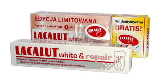 Lacalut, White & Repair, pasta do zębów + nić dentystyczna, 75 ml Lacalut