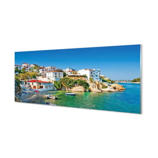 Lacobel szkło Grecja Wybrzeże budynki morze 125x50 cm Tulup