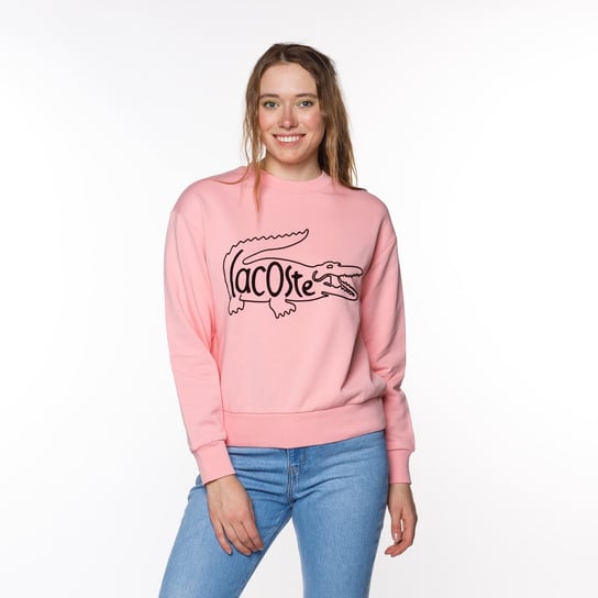 Lacoste Women’S Crew Neck Crocodile Print Cotton Fleece Sweatshirt Pink - L Lacoste