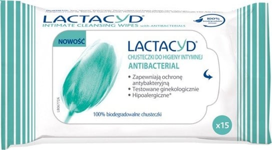 Lactacyd, Antibacterial, chusteczki do higieny intymnej, 15 szt. Lactacyd
