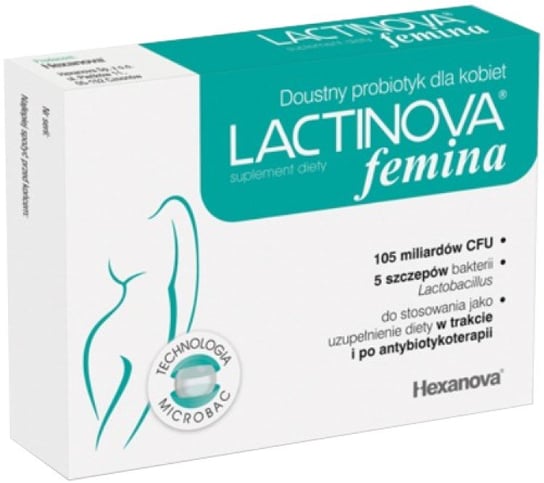 Lactinova, Femina, Probiotyk infekcje intymne, 21 kaps. Hexanova