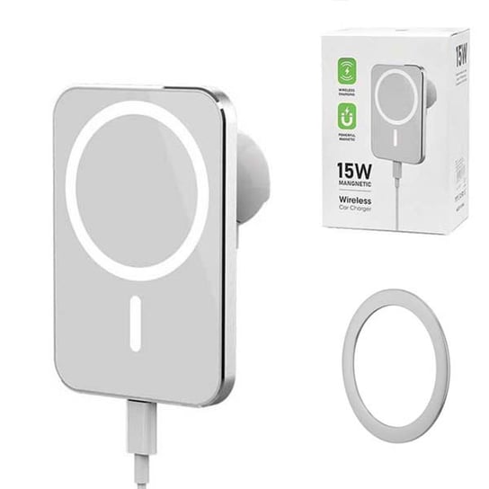 Ładowarka Bezprzewodowa 15W Uchwyt Samochodowy Biała Magsafe Iphone / Android Zamiennik/inny
