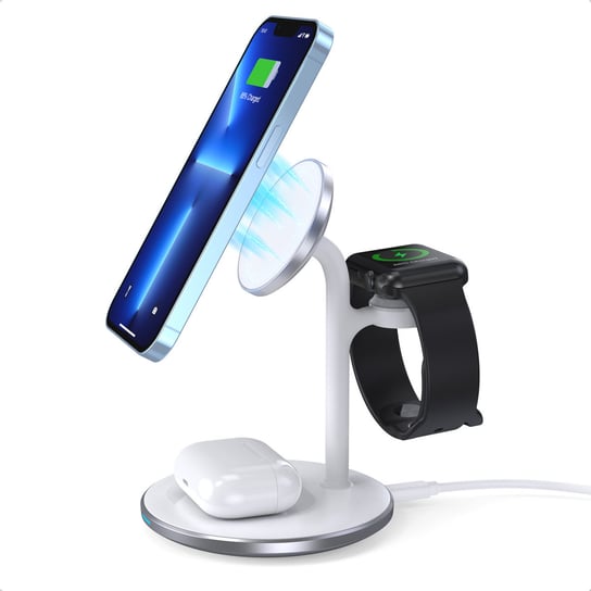 Ładowarka bezprzewodowa indukcyjna ze stojakiem do iPhone Apple Watch AirPods biały Apple