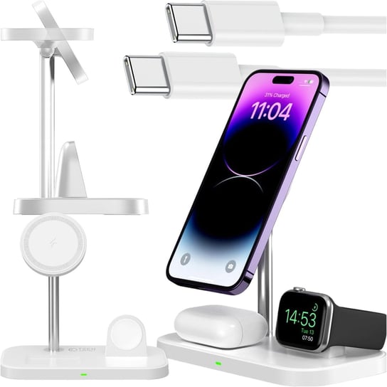 Ładowarka indukcyjna Qi Mag Safe 15W do iPhone Apple Watch AirPods 3w1 bezprzewodowa stojak podstawka biała TECH-PROTECT