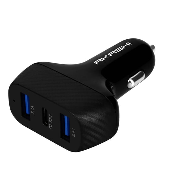 Ładowarka samochodowa 37W z podwójnym USB 3.0 1x USB-C Power Delivery Akashi Black Akashi