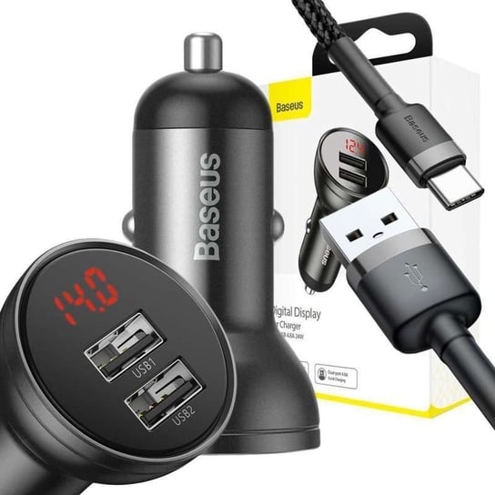 Ładowarka samochodowa Baseus 2x USB LED 4.8A 24W Grey + Kabel USB-C Baseus