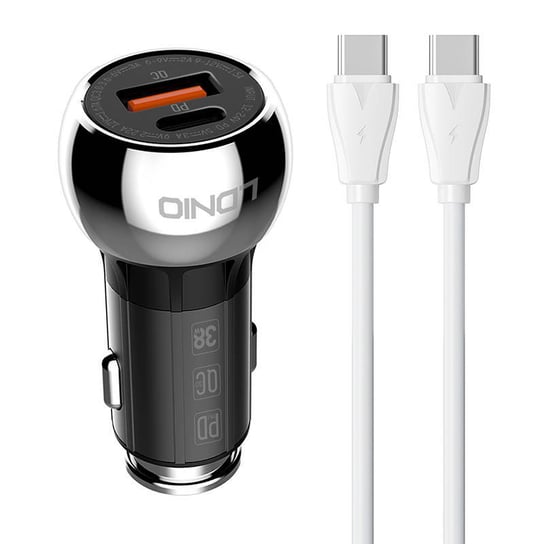 Ładowarka samochodowa, LDNIO C1 USB, USB-C + Kabel USB-C - USB-C LDNIO