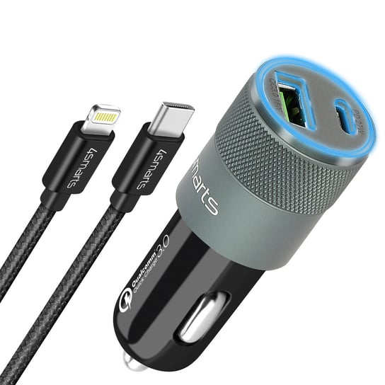 Ładowarka samochodowa USB 3.0 Kabel zasilający USB-C Lightning 4Smarts 4smarts