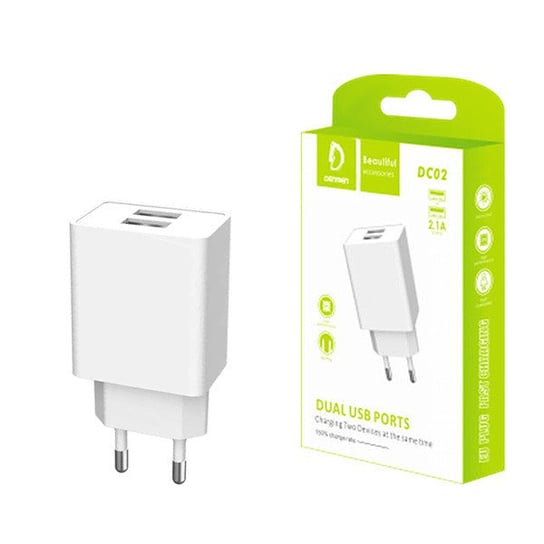 ŁADOWARKA SIECIOWA 2.1A 10W  BIAŁA DENMEN 2100mA 2xUSB DC02 SINGLE Denmen
