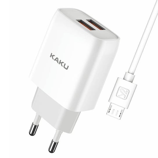 Ładowarka Sieciowa 2,4A 2xUSB + Kabel Micro USB KAKU Dual Port Charger Set MicroUSB EU (KSC-397) biała KAKU