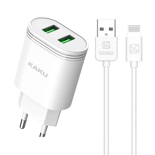 Ładowarka sieciowa 2.4A 2xUSB + Kabel USB iPhone Lightning 1m KAKU Dual Port Smart Charger EU (KSC-372) biała Kakusiga