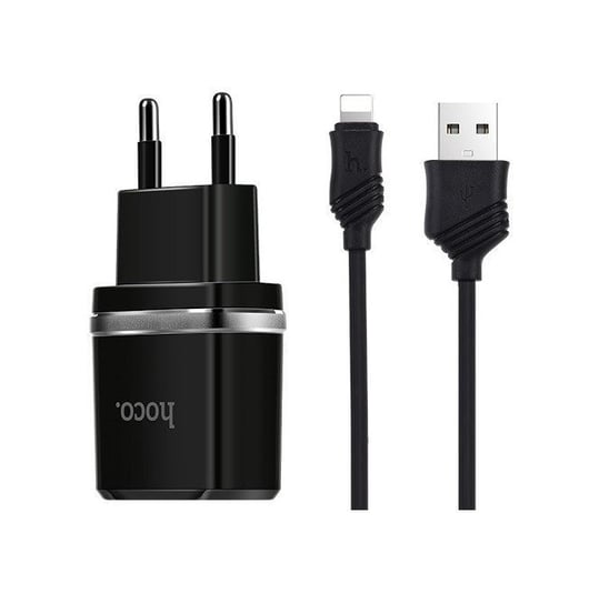 Ładowarka sieciowa 2xUSB 2.4A +Kabel USB Iphone Lightning HOCO C12 SMART DUAL USB czarny HOCO.