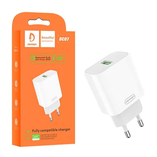 ŁADOWARKA SIECIOWA 3.6A 18W BIAŁA DENMEN 3600mA  SINGLE FAST CHARGING DC07 Denmen