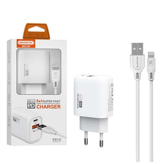Ładowarka Sieciowa 3A 18W + Kabel Iphone Biała Somostel Power Delivery Qc3.0 Sms-Q01 Pd+Usb Somostel