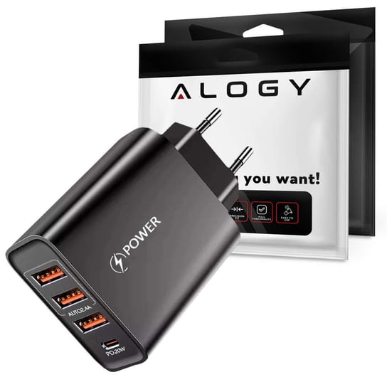 Ładowarka sieciowa Alogy szybka 3x USB-A + USB-C PD 20W Czarna Alogy
