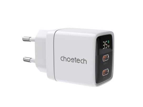 Ładowarka sieciowa GaN Choetech PD6051 2x USB-C PD 35W z wyświetlaczem - biała ChoeTech