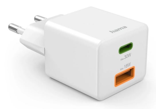 Ładowarka sieciowa Hama Mini 30W PD/QC (1X USB-C, 1X USB-A), biała Hama