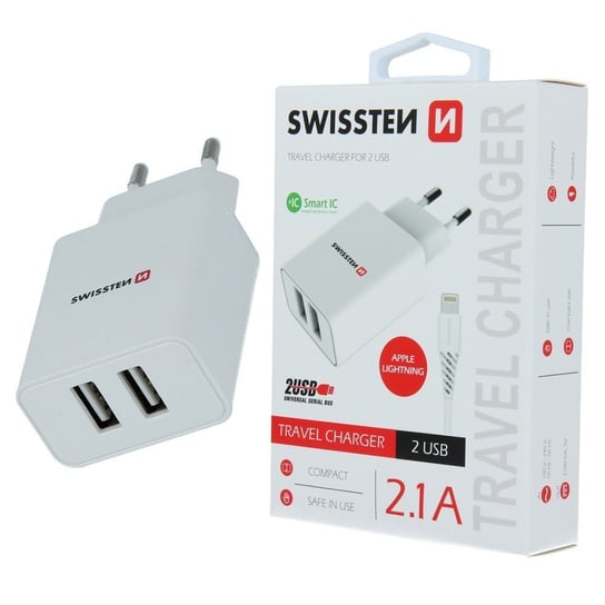 Ładowarka sieciowa Swissten Smartic 2xUSB 2.1A + Kabel iPhone Lightning 1.2m biała SWISSTEN