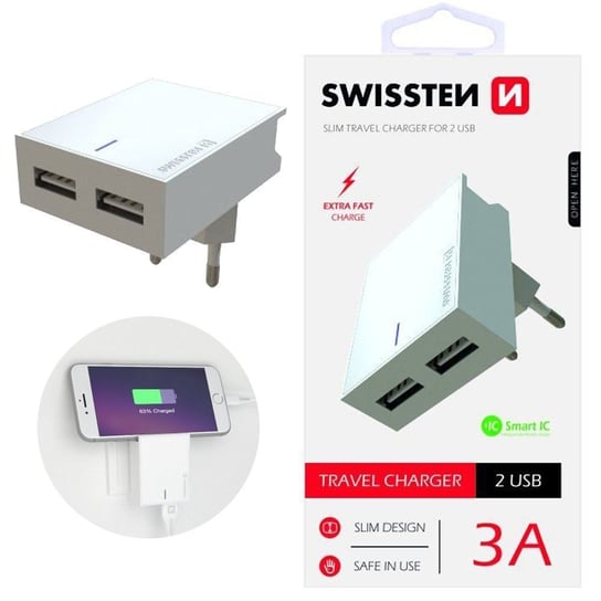 Ładowarka sieciowa Swissten Smartic 2xUSB 3A biała SWISSTEN