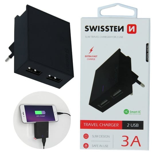 Ładowarka sieciowa Swissten Smartic 2xUSB 3A czarna SWISSTEN
