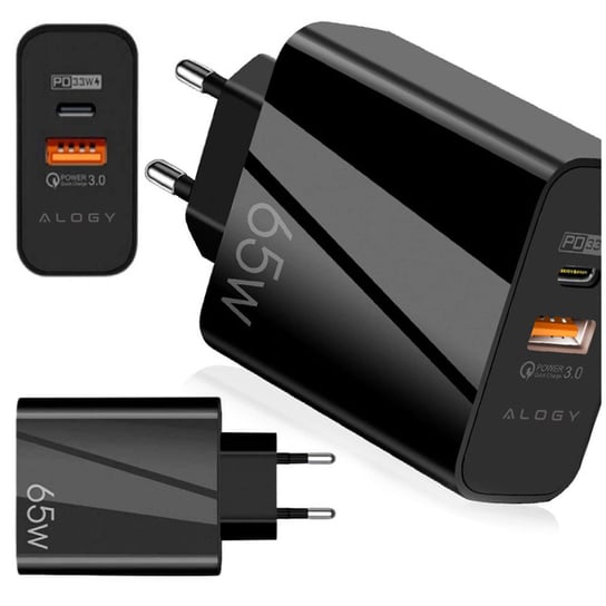 Ładowarka sieciowa szybka USB-A QC 3.0 Quick Charge + USB-C PD 33W 65W Alogy czarna Alogy