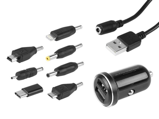 Ładowarka uniwersalna 2x USB 3.4A + kabel 120 cm + 7 końcówek, czarna Carmotion
