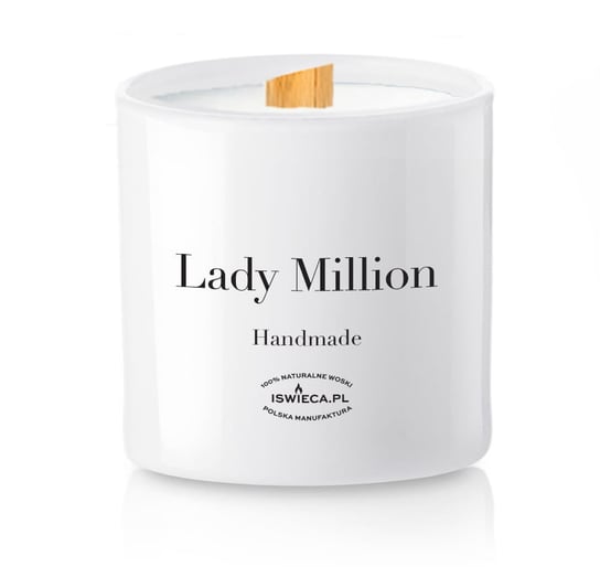 Lady Million. Świeca Sojowa . Drewniany knot Manufaktura Świec