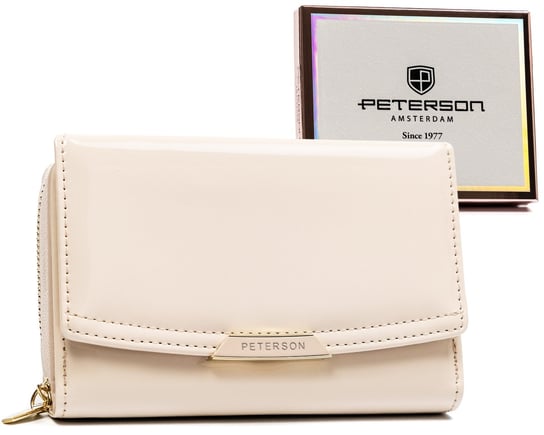 Lakierowany portfel damski na karty z ochroną RFID Peterson, beżowy Peterson