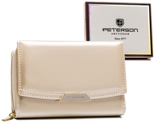 Lakierowany portfel damski na karty z ochroną RFID Peterson, perłowy Peterson